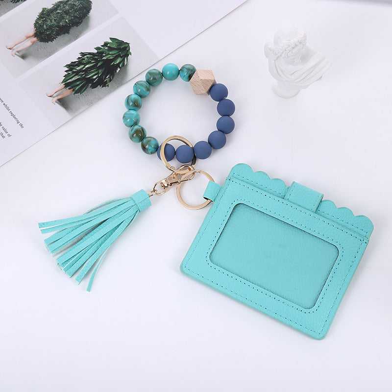 Wholesale Card Holder Pu Tassel Beads Bracelet Wallet Keychain